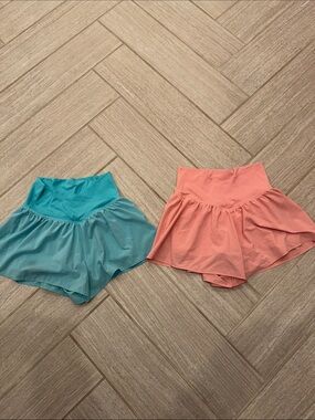 High-Waist Flutter Shorts — Teal and Coral